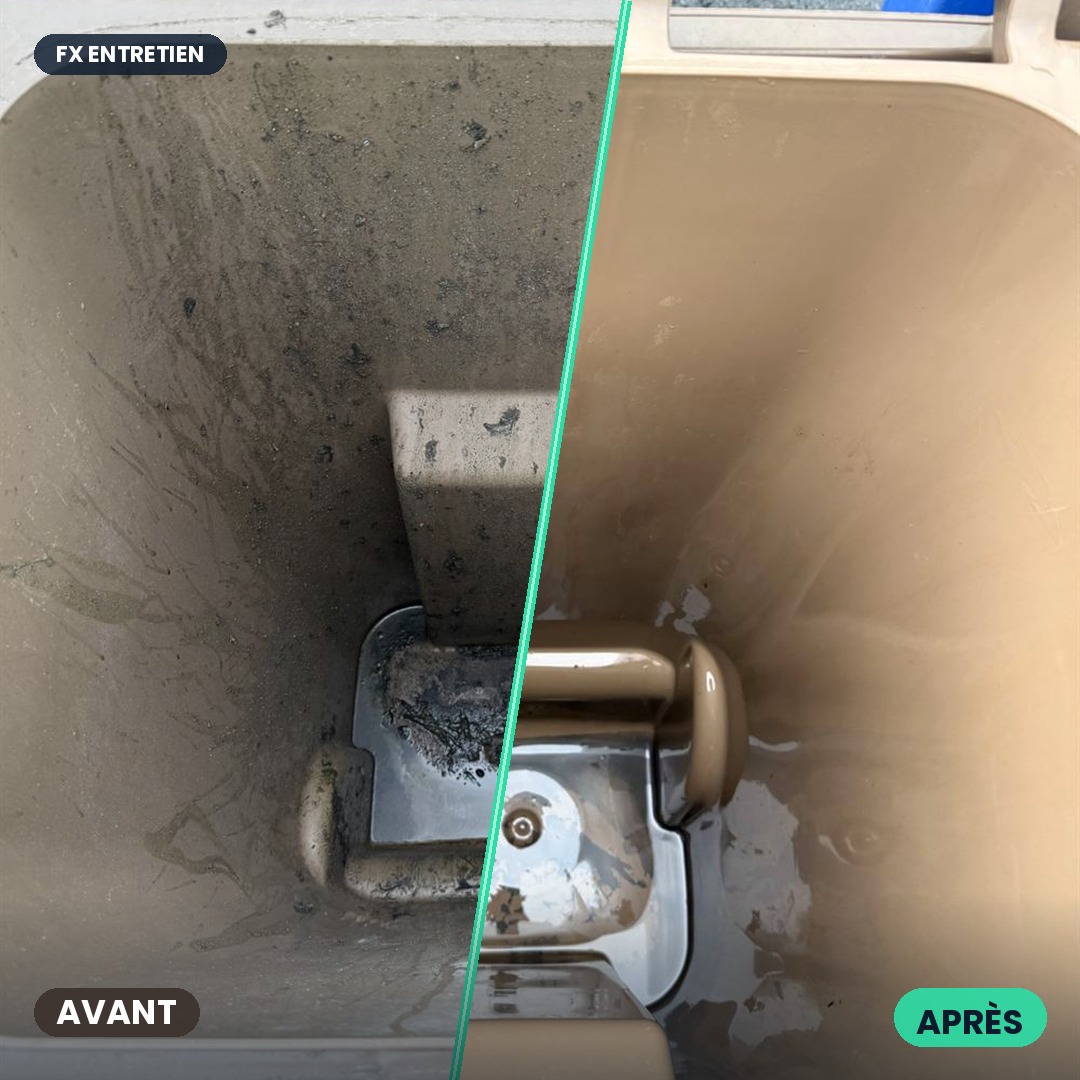 Bac à ordures avant et après lavage par FX Entretien