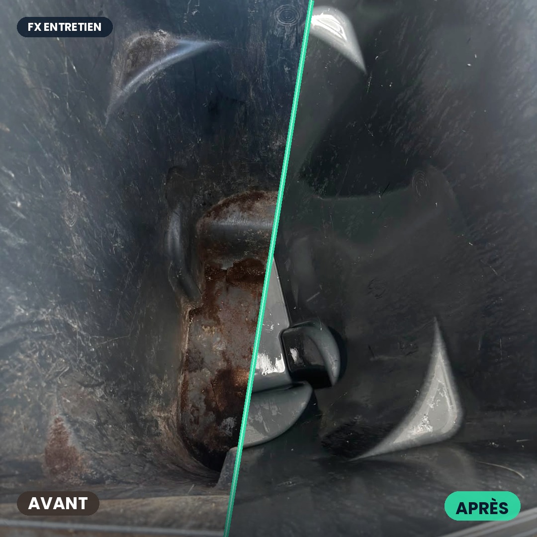 Bac à ordures avant et après lavage par FX Entretien