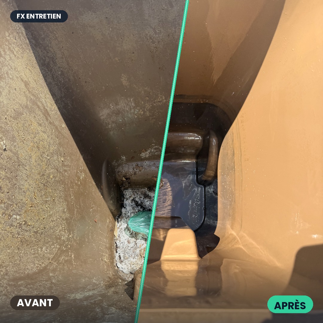 Bac à ordures avant et après lavage par FX Entretien